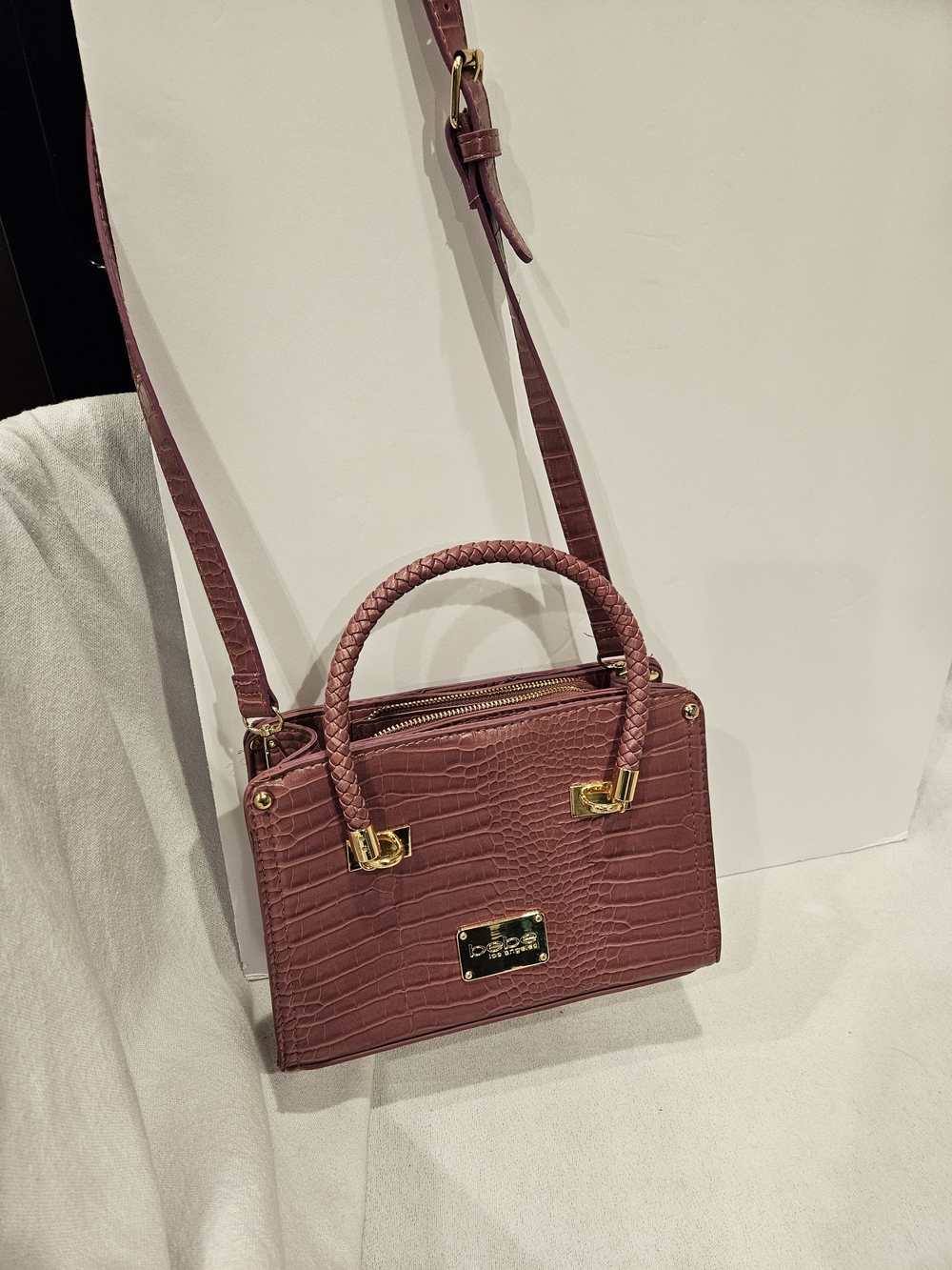 bebe Bella Croco  Satchel with Gold Hardware Purse Mauve Purple - Picture 3 of 11